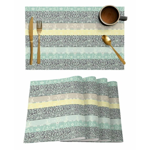 Bohemian Flowers Placemats Set of 6 Retro Ethnic Abstract Color Stripe Heat Insulation Washable Place Mats, Rustic Non-Slip Table Mats for Dining Table Party Kitchen Decor,13x19 Inch