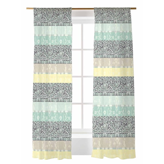 Bohemian Flowers Sheer Curtains 2 Panels Set Retro Ethnic Abstract Color Stripe Lihgt Filtering Rod Pocket Voile Drape, Semi Sheer Window Curtains for Bedroom Living Room, 52"x108"