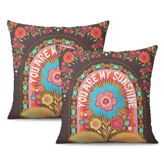 Bohemian Flowers Throw Pillow Covers Square Pillow Covers,Soft Pillow Cas Covers,linen Pillowcases Double-sided Printing for Sofa Couch Outdoor Decor,Pillowcases Set Of 2,18x18 Inches
