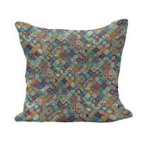 Bohemian Fluffy Throw Pillow Cushion Cover, Geometric Pattern Ornamental Floral Folk Art Abstract, Decorative Square Accent Pillow Case, 16" x 16", Multicolor, by Ambesonne