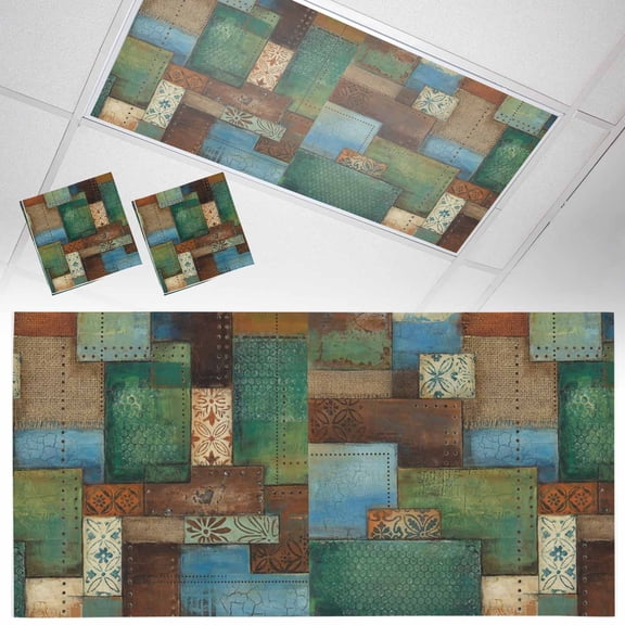 Bohemian Fluorescent Light Covers Modern Mottled Art Prints Geometric Plaid Patchwork Magnetic Light Filters Ceiling Lighting Panel Shade for Classroom Office Home 2 x 4 ft, 2 Pack
