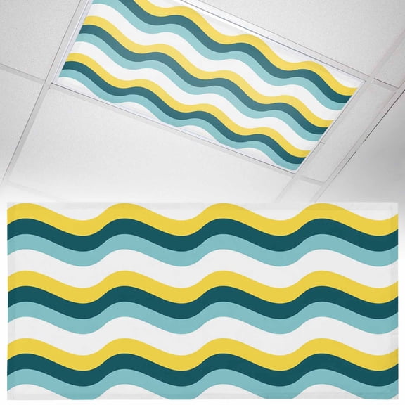 Bohemian Fluorescent Light Covers Summer Abstract Ocean Wave Irregular Colorful Stripes Magnetic Light Filters Ceiling Lighting Panel Shade for Classroom Office Home 2 x 4 ft, 1 Pack