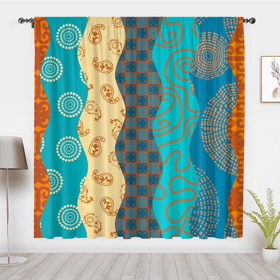 Bohemian Forest Style Window Curtains Vintage abstract geometric pattern Window Treatment Blackout Curtain Bedroom living room privacy Decor(Rod Pocket)