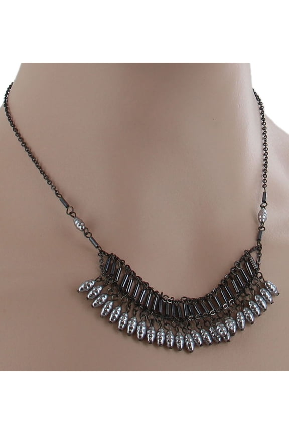 Bohemian Fringe White Faux Pearl Beaded Collar Necklace Ladies Adult Women