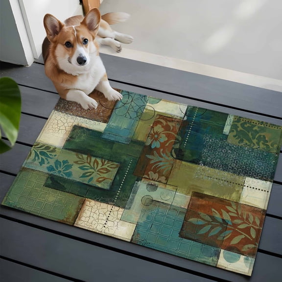 Bohemian Front Door Rugs 2x3 ft Vintage Floral Texture Geometric Plaid Patchwork Art Small Rug for Entryway Non Slip Washable Bathroom Door Mat Absorbent Floor Mat for Indoor Entrance