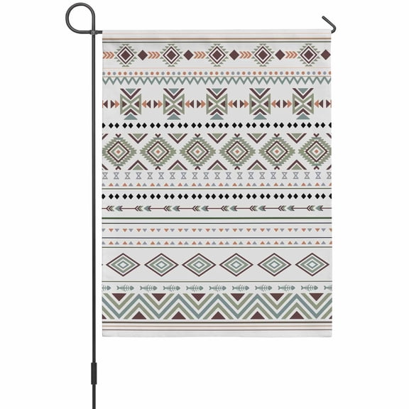 Bohemian Garden Flag 12 x 18 Inches, Green Orange Ethnic Geometric Abstract Argyle Grain Weather Proof Outdoor Patio Flags Double Sided Small Garden Decoration for Yard Outside Home
