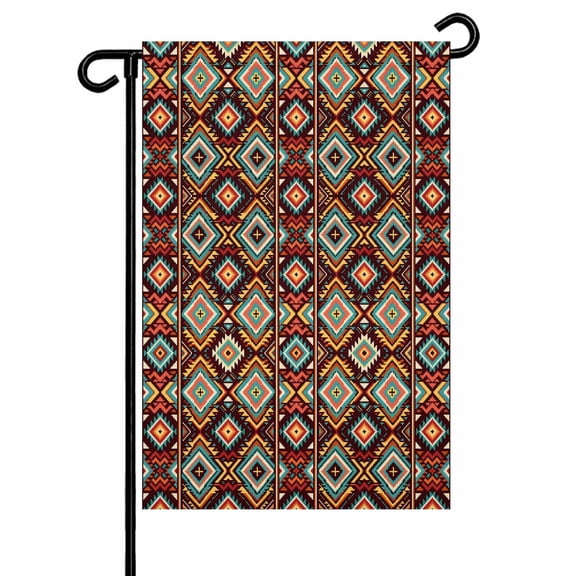Bohemian Garden Flag 12x18 Inch Aztec Brown Southwestern Geometric Striped Tribal Double Sided Small Decorative Garden Flags for Outside, Outdoor Yard Porch Lawn Decoration