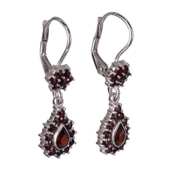 Bohemian Garnet Sterling Silver Lever Back Dangling Earrings