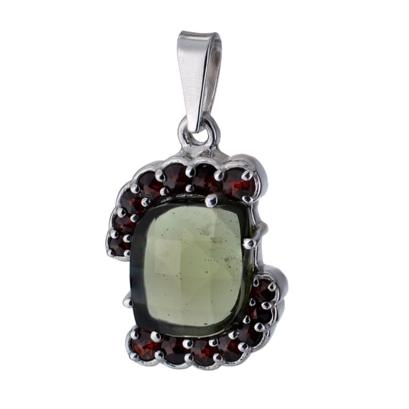 Bohemian Garnet And Moldavite Sterling Silver Pendant