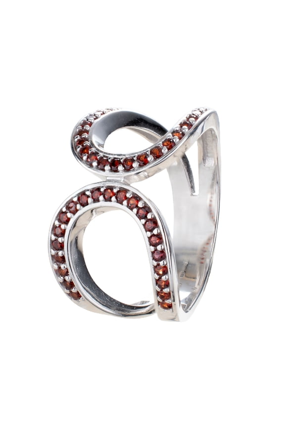 Bohemian Garnet Contemporary Ring in Rhodium-Plated Sterling Silver