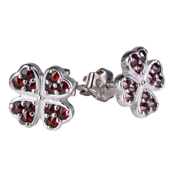Bohemian Garnet Post Back  Clover Earrings