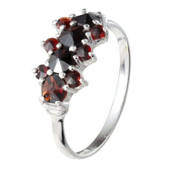 Bohemian Garnet Sterling Silver Rhodium Plated Cluster Ring