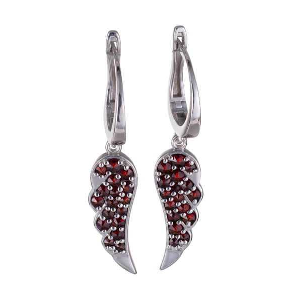 Bohemian Garnet Sterling Silver Angel Wing Earrings