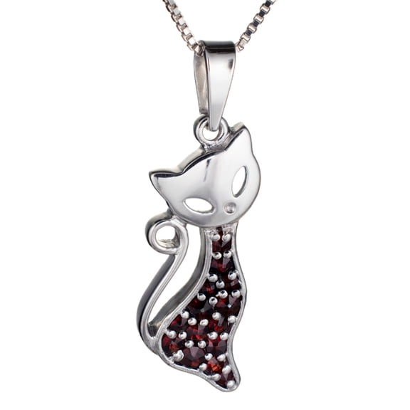 Bohemian Garnet Sterling Silver Cat Pendant