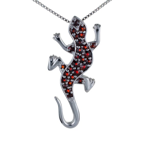 Bohemian Garnet Sterling Silver Lizard Pendant