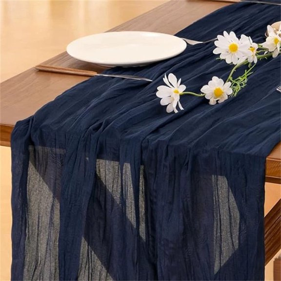 Bohemian Gauze Cheesecloth Table Runner for Wedding Reception Rustic Party Decoration Elegant Textured Fabric for Holiday Dining, Navy Blue 36x118 Inch