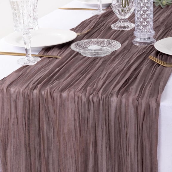 Bohemian Gauze Wrinkled Table Runner 12" x 71" - Polyester Crepe Fabric for Weddings, Parties, Home Decor - Sage Green