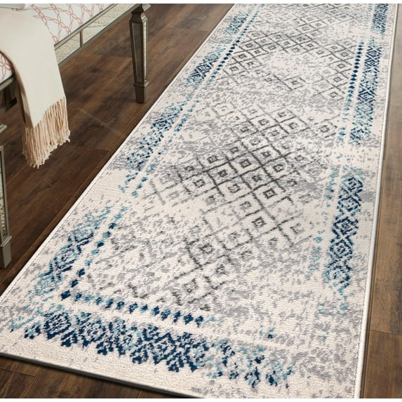 Bohemian Geometric Area Rug 2'x7' Blue Runner Rug