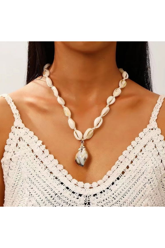 Bohemian Geometric Conch Pendant Shell Chain Necklace For Women Summer Seaside Vacation Clavicle Jewelry