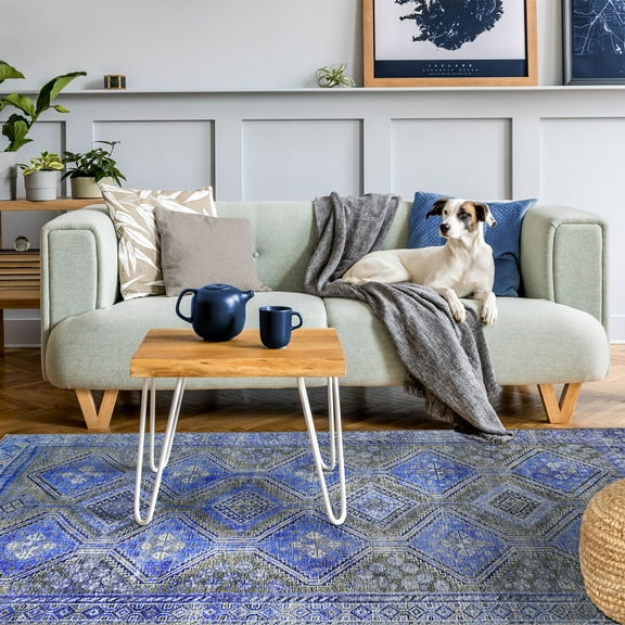 Bohemian Geometric Diamonds Polyester Indoor Area Rug, 5'7"X 8'9", Sapphire Blue by Blue Nile Mills