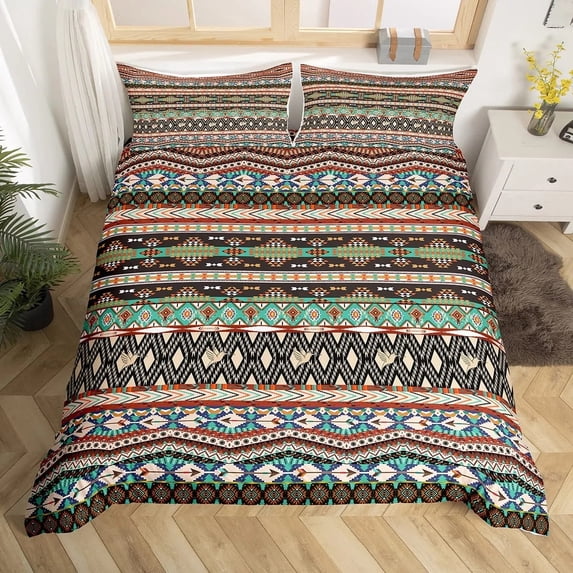 Bohemian Geometric Duvet Cover Set Full Vintage Circle Rhombus Tribal Bedding Set Colorful Ethnic In