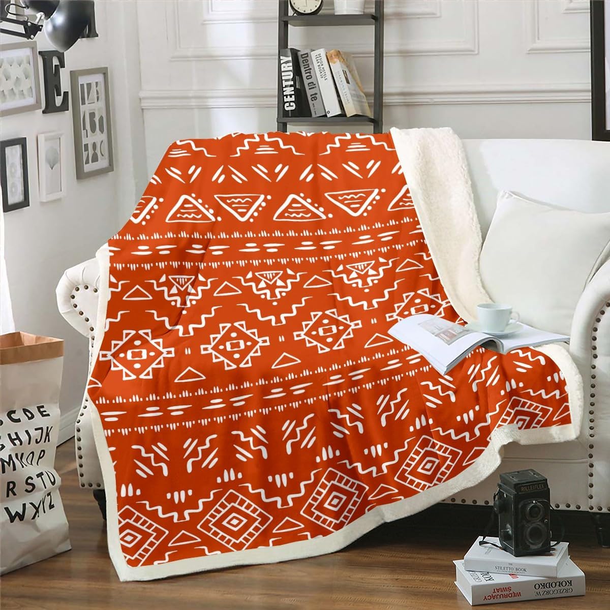 Bohemian Geometric Fleece Bed Blanket 40 X50 Western Aztec Throw Blanket for Kids Adults Rustic Farmhouse Sherpa Blanket Exotic Exotic Tribal Flannel Blanket Lightweight Orange Walmart