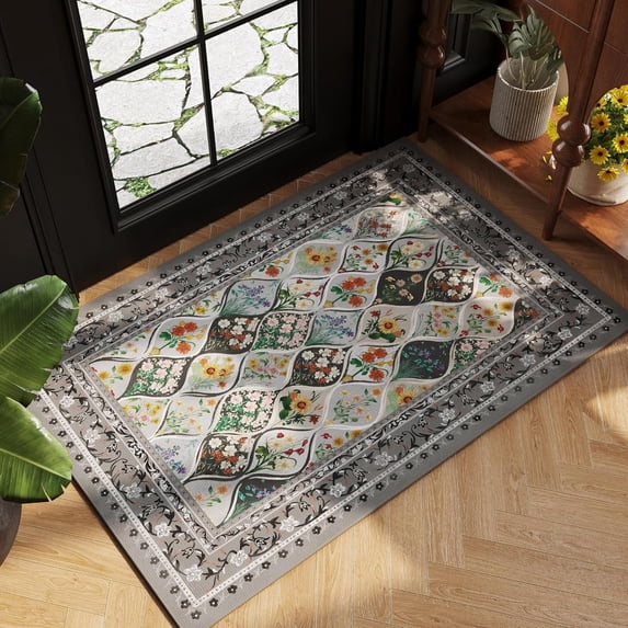 Bohemian Geometric Floral Entryway Rug 2x3, Machine Washable Indoor ...