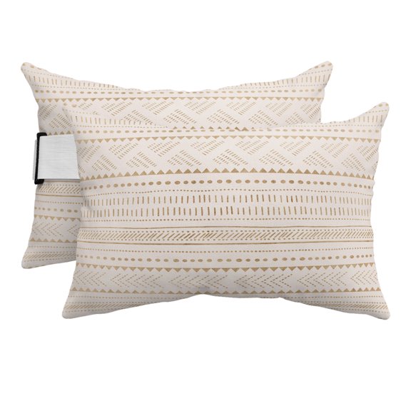 Bohemian Geometric Outdoor Pillows for Chaise Lounge Chair Beach Headrest Pillow Set of 2 Waterproof Lumbar Pillows with Insert&Adjustable Strap Aztec Ethnic Brown Stripes Vintage Pool Pillow 12"x20"