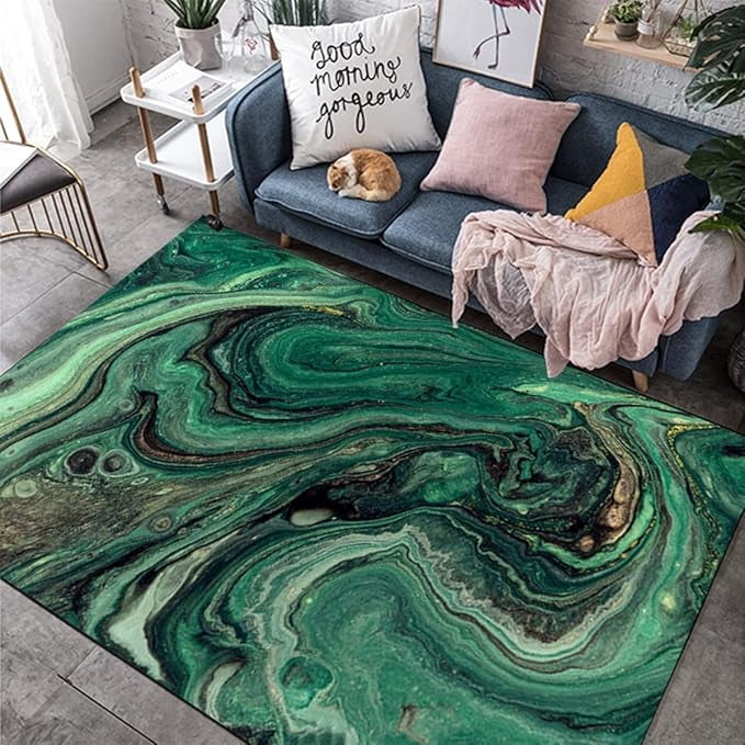 Bohemian Geometric Texture Area Rug For Living Room Black Dark Green ...