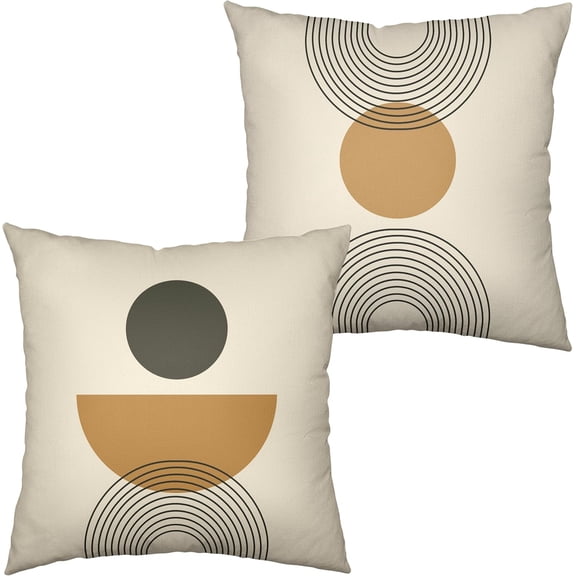 Bohemian Geometric Throw Pillow Covers Abstract Sunset Pillow Covers 20x20 Black and Brown Circle Line Pattern Decorative Pillow Protector for Living Room Couch Outdoor 2 Pack
