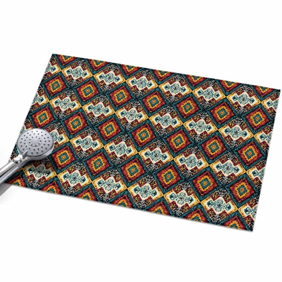 Bohemian Geometric Washable Area Rug 2 x 3 ft Argyle Ethnic Tribal Native American Style, Soft Non Slip Rugs Stain Repellent Indoor Felt Carpet for Living Dining Room Bedroom Home Office