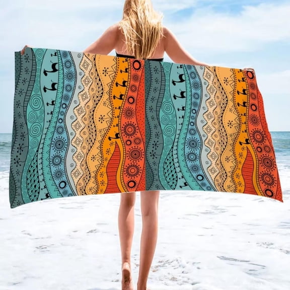 Bohemian Geometry digital-printed polyester Superfine fiber double-sided fleece Beach vacation bath towel, beach towel (2)