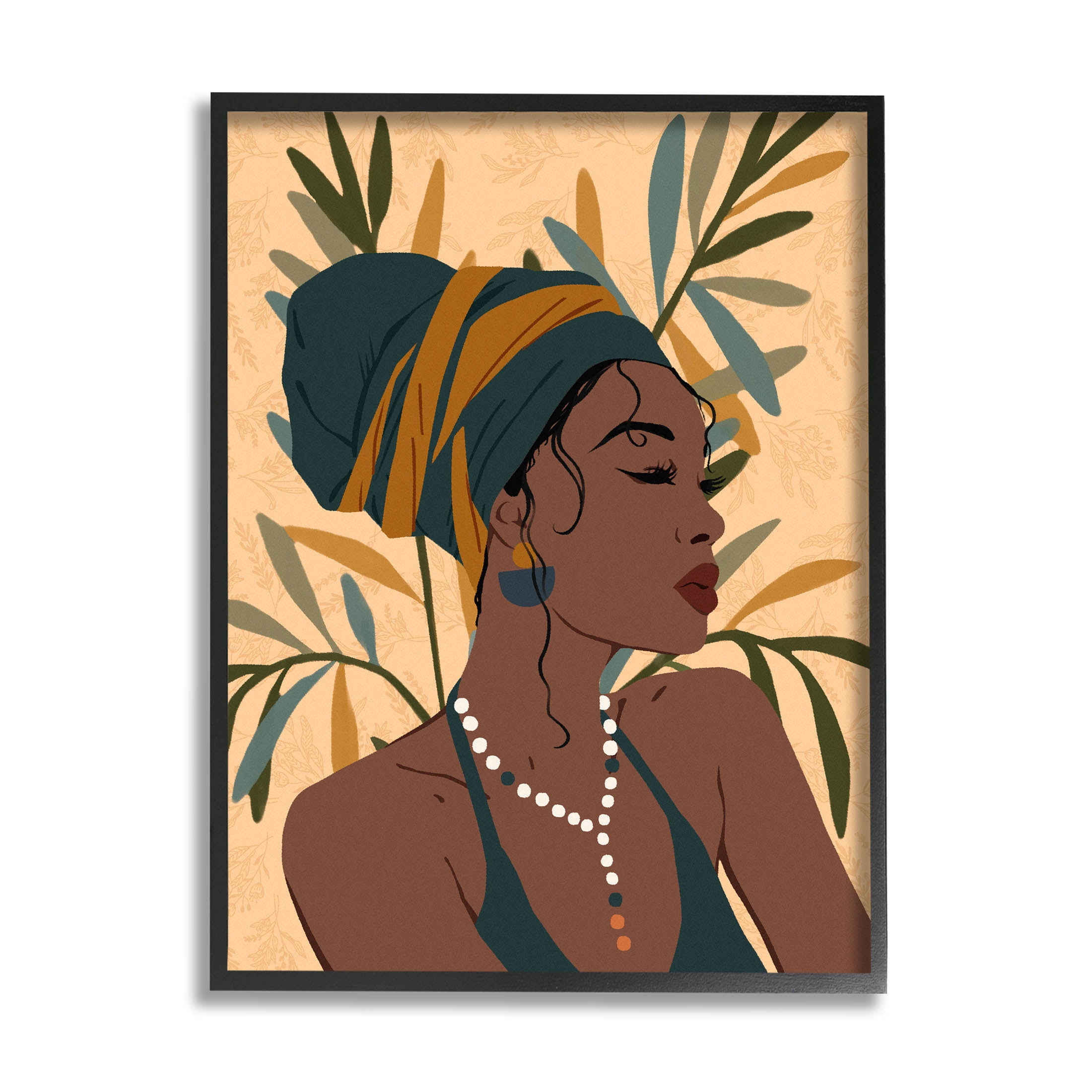 Bohemian Girl Botanical Leaves Botanical & Floral Graphic Art Black Framed Art Print Wall Art