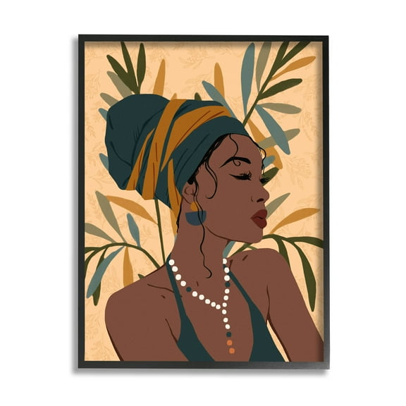 Bohemian Girl Botanical Leaves Botanical & Floral Graphic Art Black Framed Art Print Wall Art