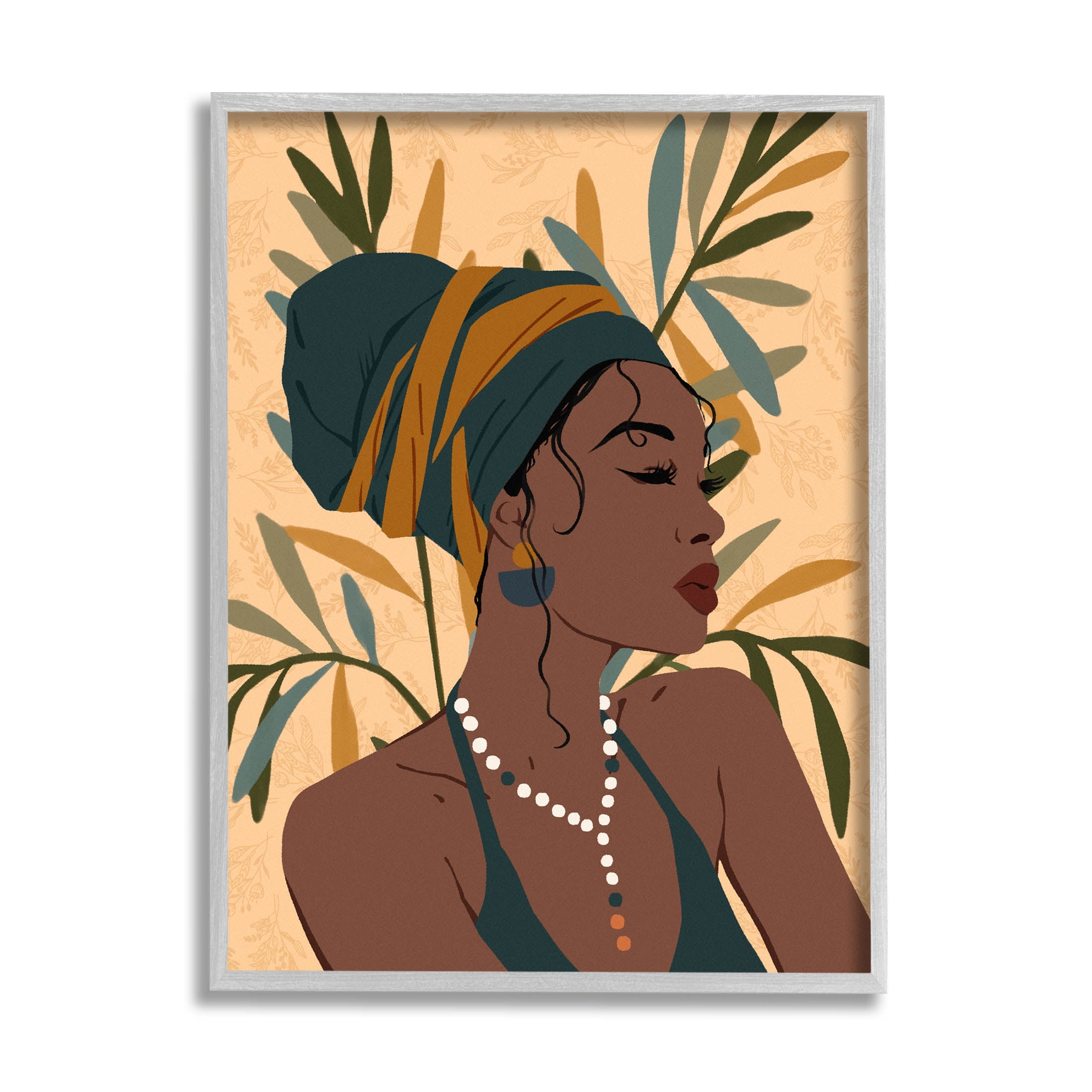 Bohemian Girl Botanical Leaves Botanical & Floral Graphic Art Gray Framed Art Print Wall Art