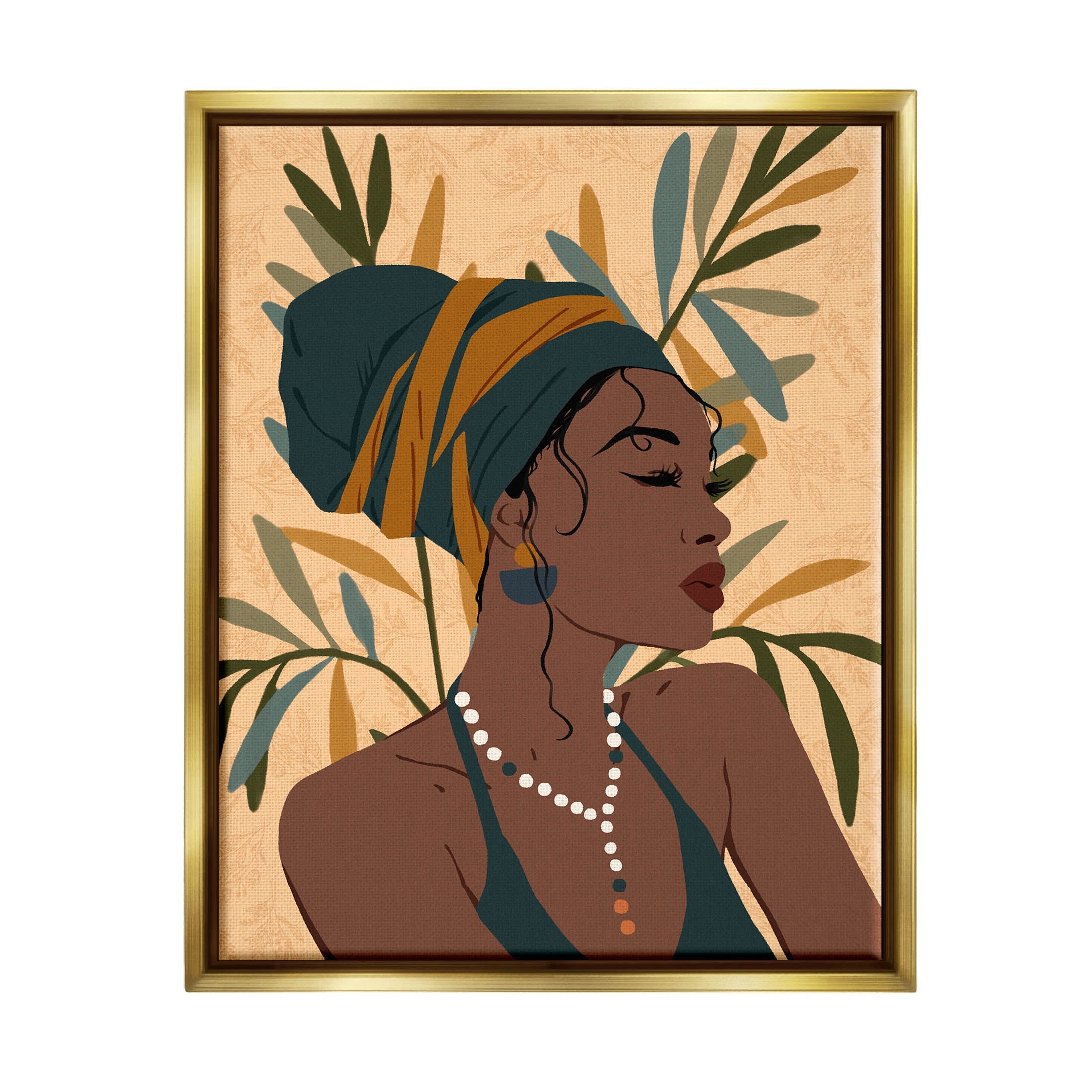 Bohemian Girl Botanical Leaves Botanical & Floral Graphic Art Metallic Gold Framed Art Print Wall Art