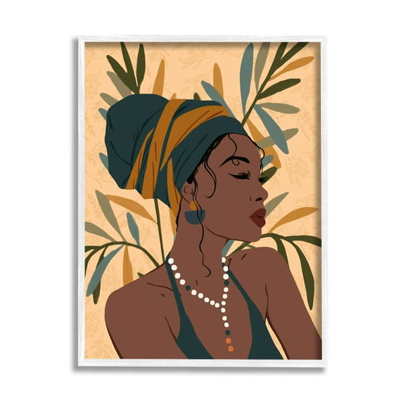 Bohemian Girl Botanical Leaves Botanical & Floral Graphic Art White Framed Art Print Wall Art