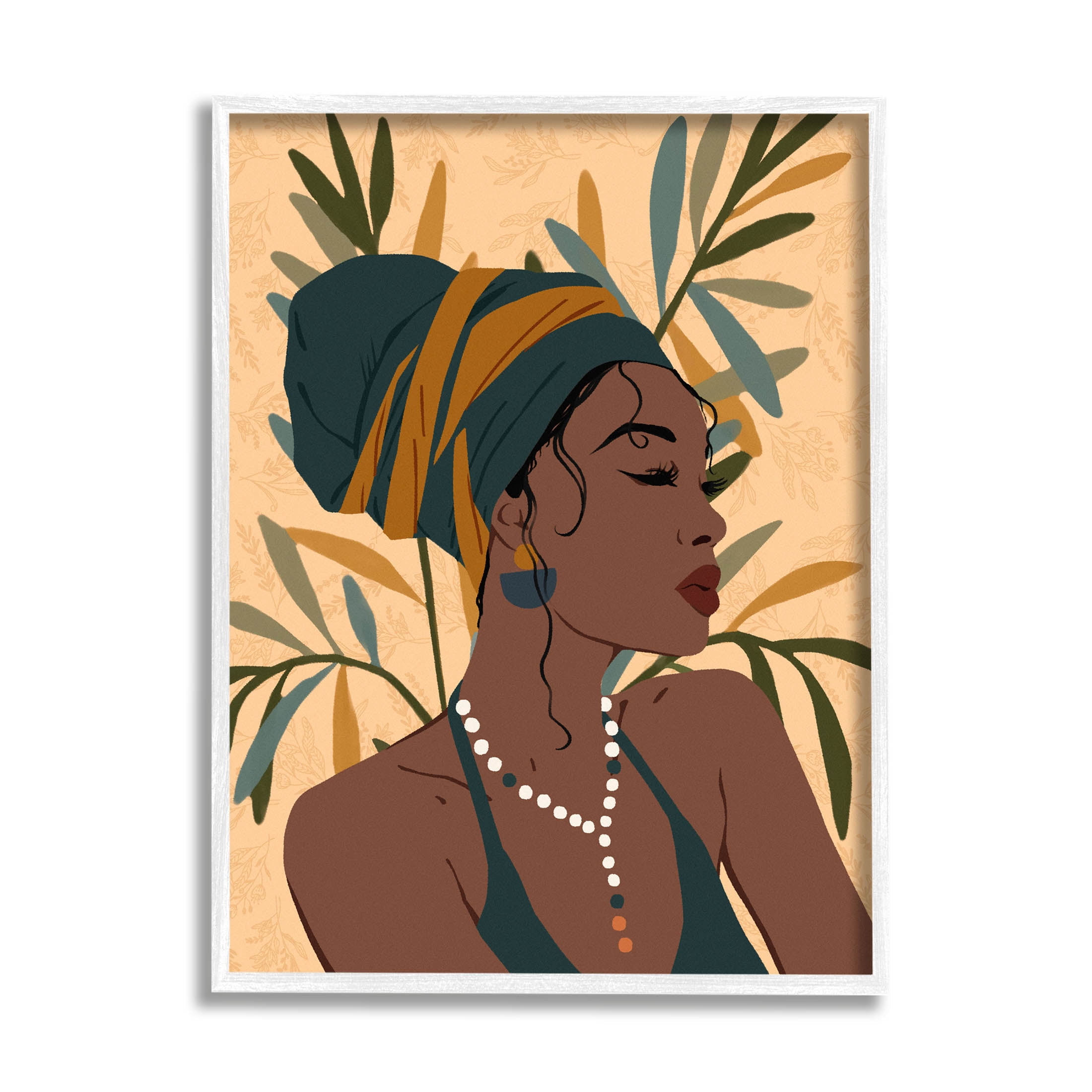 Bohemian Girl Botanical Leaves Botanical & Floral Graphic Art White Framed Art Print Wall Art