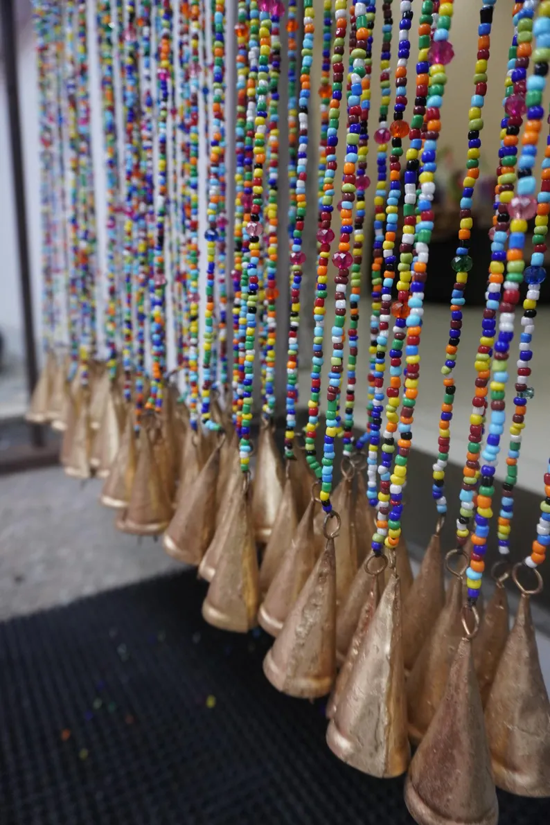 Bohemian Glass Beaded Curtain: Colorful Doorway Decor with Bells