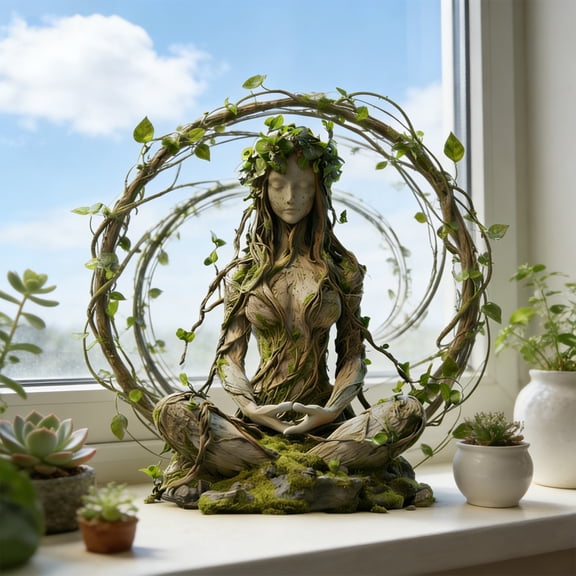 Bohemian Goddess Desk Decor 2D Flat Acrylic Decorative Plaque, not 3D Statue - Nature Spirit Art Office Decor Boho Chic Gift for Plant Lovers