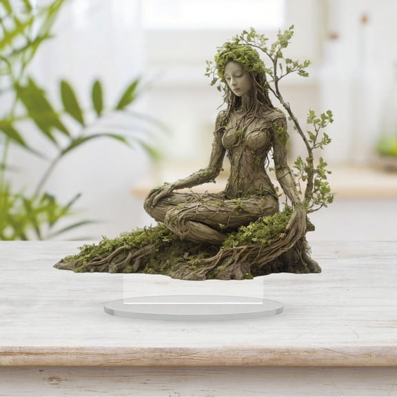 Bohemian Goddess Statue - 2D Acrylic Plaque Desktop Decor, Nature Spirit Standing Art Sign, Goddess Statue Insert Shelf Organizer Boho Gift for Lovers