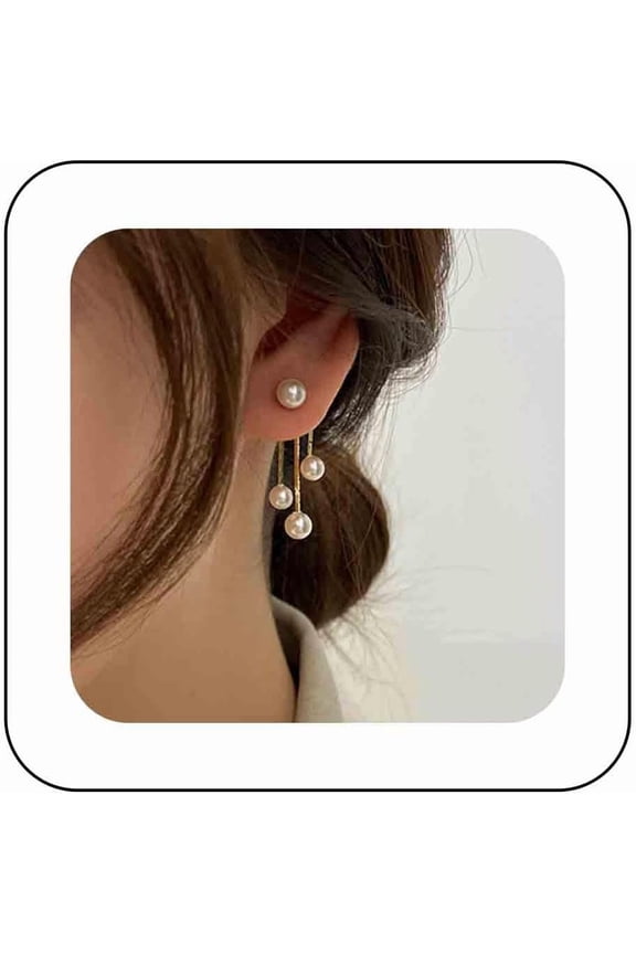Bohemian Gold Pearl Tassel Dangle Drop Earrings - Pearl Ear Jacket Studs - Double Way Front Back Earrings - Jewelry for Women