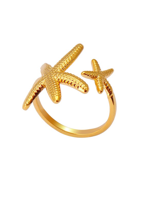 Bohemian Gold Shell Starfish Adjustable Rings for Women ummer Ocean Punk Jewelry - Starfish