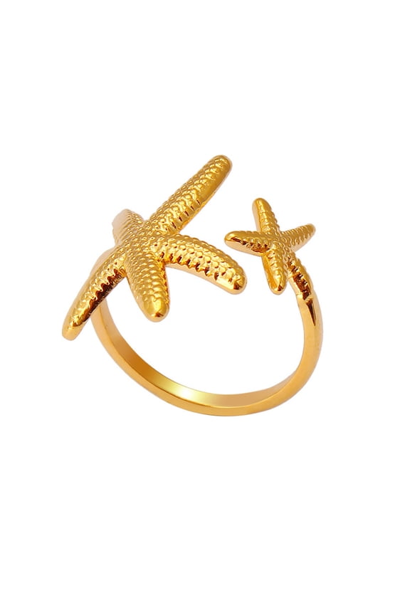 Bohemian Gold Shell Starfish Adjustable Rings for Women ummer Ocean Punk Jewelry - Starfish