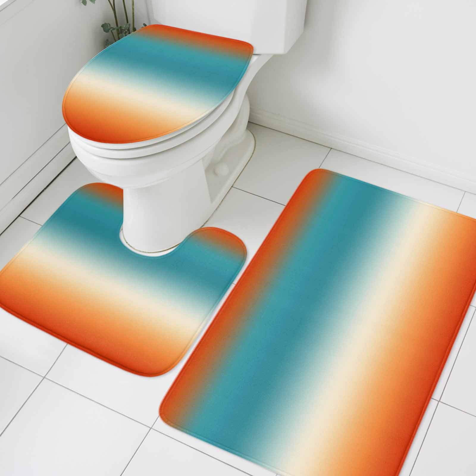 Bohemian Gradient Blue Bathroom Rugs Set Modern Minimalist Red Orange ...