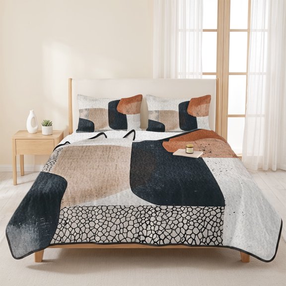 Bohemian Gradient Color Block 3 Pieces Quilt Set,1 Quilt with 2 Shams,Nordic Minimalist Style Bedspread Soft Lightweight Bedding Coverlet Comforter Set for All Season 96"x106"