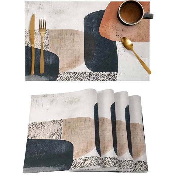 Bohemian Gradient Color Block Placemats Set of 4,Wipeable Washable Table Mats for Dining Tables,Nordic Minimalist Style Place Mats for Kitchen Event Party Tabletop Decor