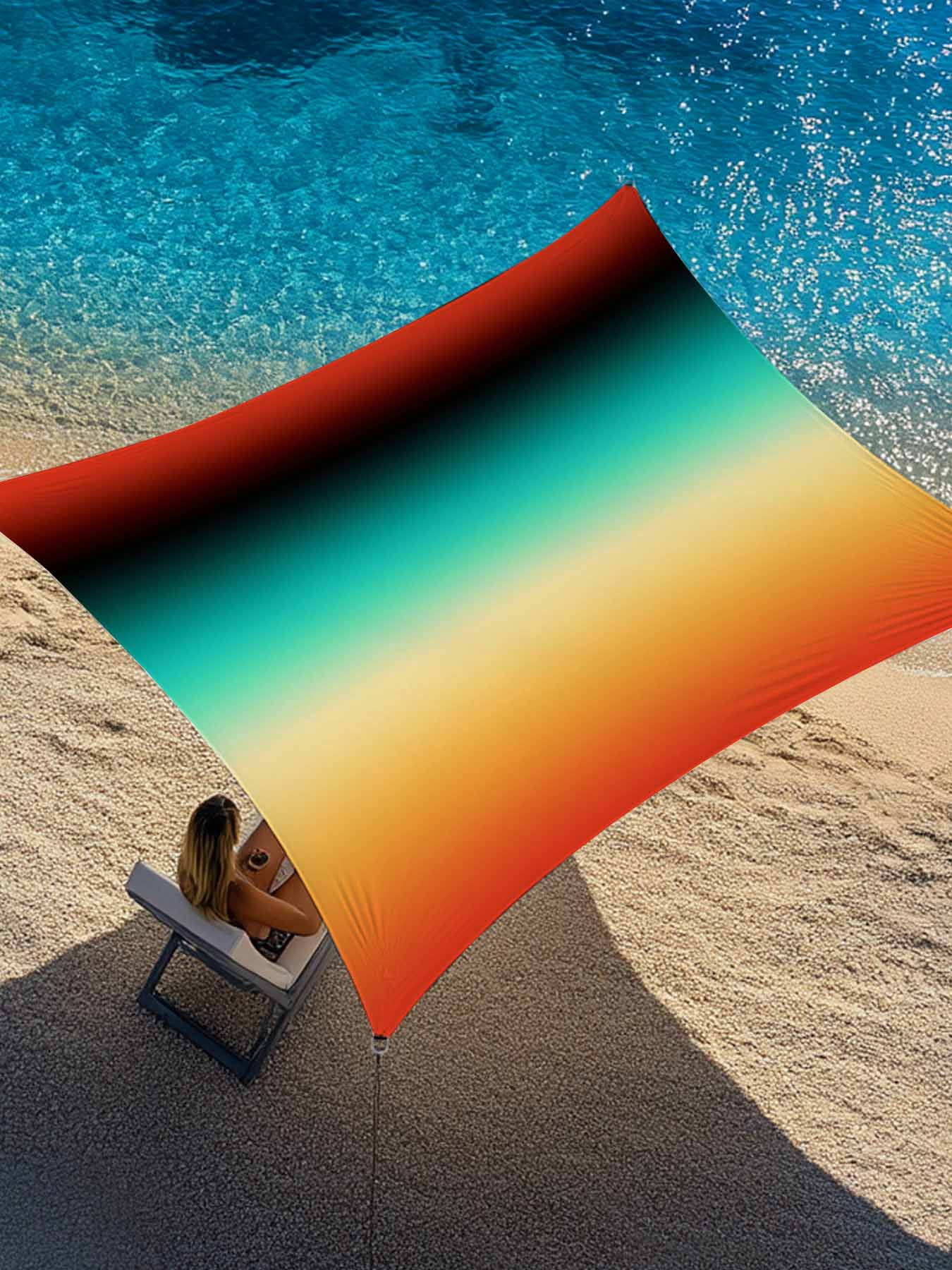 Bohemian Gradient Green Sun Shade Sail 6.5' x 10', Modern Minimalist ...