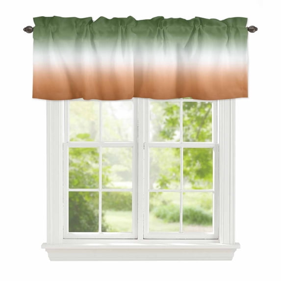 Bohemian Gradient Sage Green Window Valance for Kitchen, Modern Minimalist Green Orange Ocean Beach Rod Pocket Short Curtain for Small Windows, Light Filtering Decorative Valance, 56 x 16 Inch