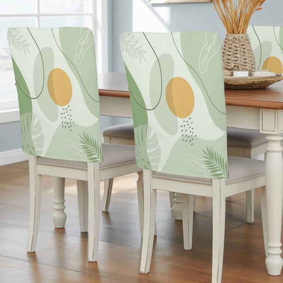 Bohemian Green Dining Chair Back Cover Only, Modern Abstract Boho Minimalist Yellow Sun Leaf Point Set of 8 Chair Back Covers, Removable Washable for Dining Room, Banquet & Holiday Decoration